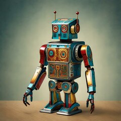 Image of a vintage  toy tin robot. (AI-generated fictional illustration) 
