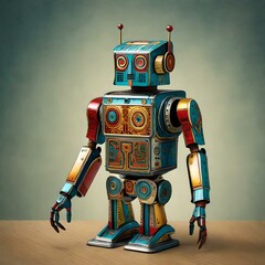 Fototapeta premium Image of a vintage toy tin robot. (AI-generated fictional illustration) 