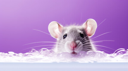 Cute ret in bubbles isolated on violet background