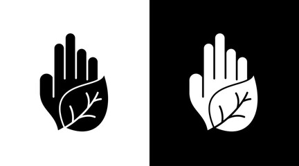 Eco Hand Palm Nature Black and white Icon Design
