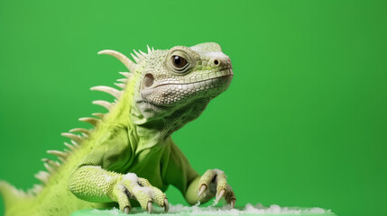 Obraz premium Closeup iguana view isolated on vivid background, copy space