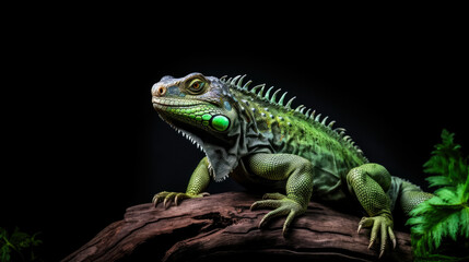 Obraz premium Closeup iguana view isolated on vivid background, copy space