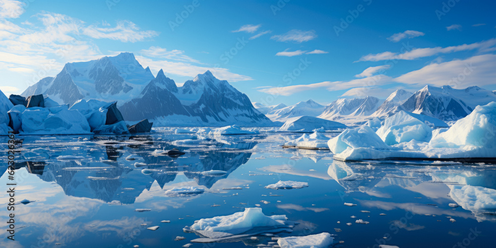 Canvas Prints ice icebergs and snow covered rocks against the sea created with the help of artificial intelligence