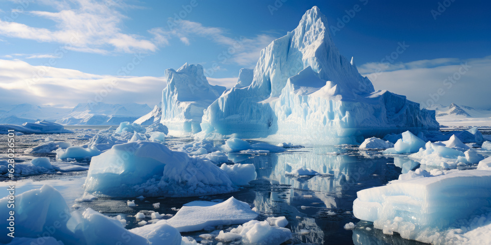 Canvas Prints ice icebergs and snow covered rocks against the sea created with the help of artificial intelligence