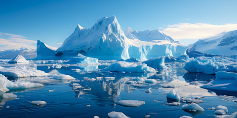 Ice Icebergs And Snow Covered Rocks Against The Sea Created With The Help Of Artificial Intelligence