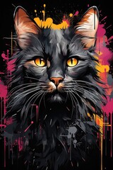 Graffiti Cat: Highly Detailed Illustration in Grunge Aesthetic with Tartan Background. Generative AI 4