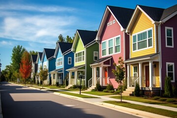 Fototapeta na wymiar Colorful Houses in a Suburban Neighborhood. Generative AI