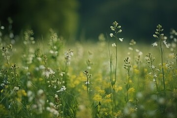 Obraz premium Blurred Green Meadow grass Landscape with Copy Space on Nature Background