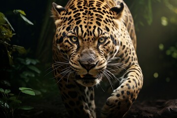 Fototapeta na wymiar Fierce Jaguar Readies to Attack. Generative AI