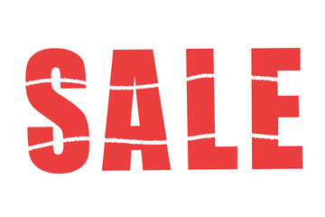Sale discount big letters torn cut in half blurred with shadow on white background vector illustration