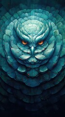 Obraz premium Artistic carved stone pebble mosaic art of an owl bird with captivating eyes, stacked and arranged in concentric circle patterns with detailed ornate textured complexity - generative AI