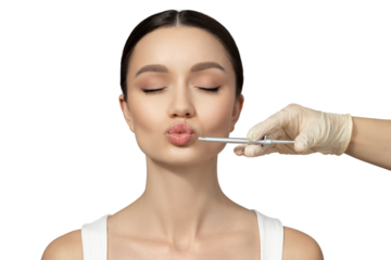PNG, Girl getting botox injection, isolated on white background