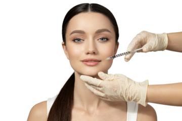 PNG, Girl getting botox injection, isolated on white background