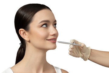 PNG, Girl getting botox injection, isolated on white background