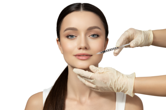 PNG, Girl getting botox injection, isolated on white background