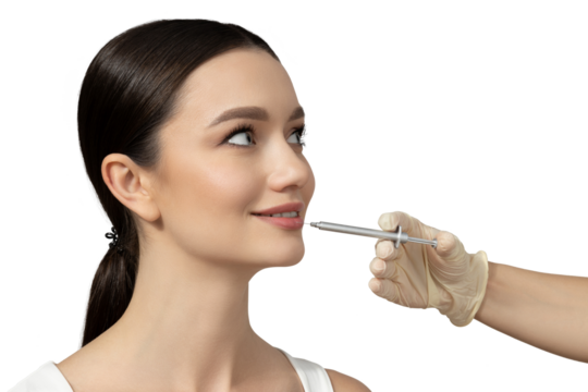 PNG, Girl getting botox injection, isolated on white background