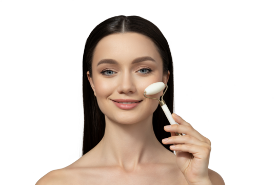 PNG, Girl doing roller massage, isolated on white background