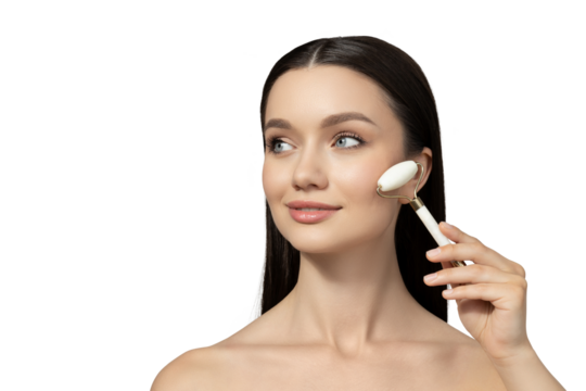 PNG, Girl doing roller massage, isolated on white background