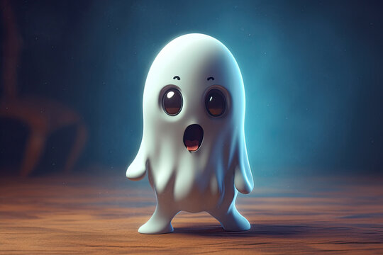 Astonished cute little ghost with an open mouth, created with Generative AI