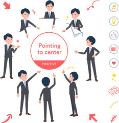 色々な方向を指差すビジネス男性のセット