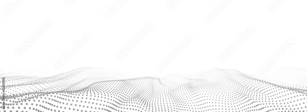 Wall mural Vector wave with motion dots. Abstract digital background. Concept connection big data. Futuristic technology backdrop. 3D rendering.