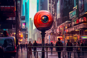 a street camera in the street, painting style, future concept