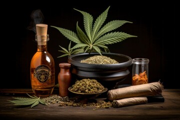 Fototapeta na wymiar Legal Cannabis and its Derivatives on the Table