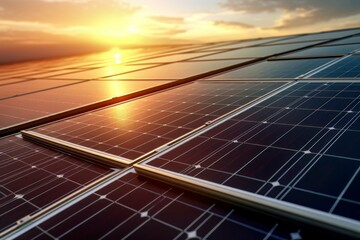 Solar Panels at Sunset - Harnessing Renewable Energy