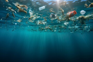Polluted Sea: Global Pollution Concept - obrazy, fototapety, plakaty