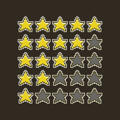 colorful simple vector flat pixel art icon set of different rating options with stars from one to five