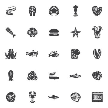 Seafood menu vector icons set