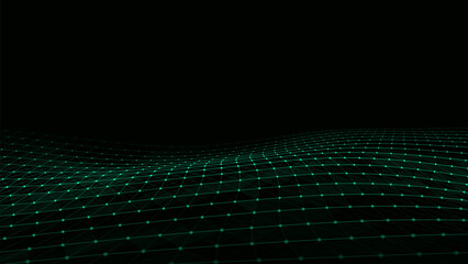Vector wave with motion dots and lines. Abstract digital background. Concept connection big data. Futuristic technology backdrop.