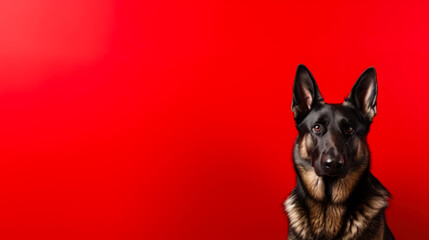 German shepherd isolated on red background with copy space