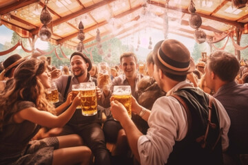 People enjoying Oktoberfest, have fun, drink beer, AI Generation