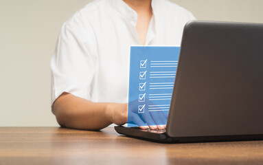 Survey form concept. Check the boxes on the list, fill out the online form, or answer the questions.