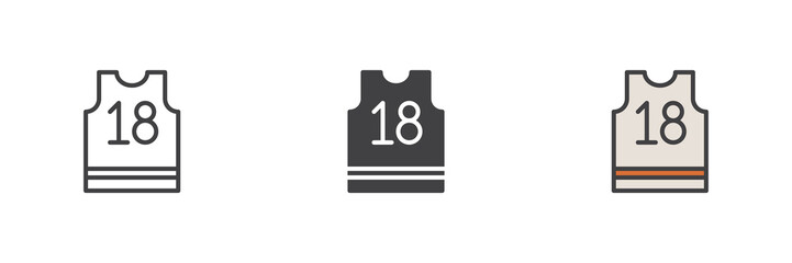 Sport jersey with number eighteen different style icon set