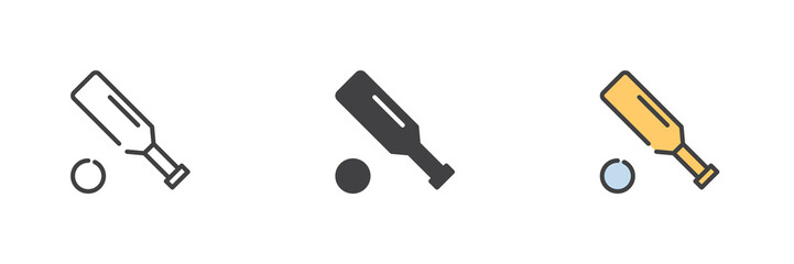 Baseball bat and ball different style icon set
