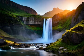 Rainbow with waterfall 