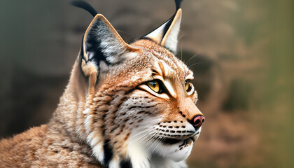 Fototapeta premium portrait of a lynx side view, golden hour, animal wild, Ai Generate 