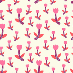Abstract flowers. Flowers seamless pattern. Wallpaper, print template. Hand drawn trendy vector illustration.