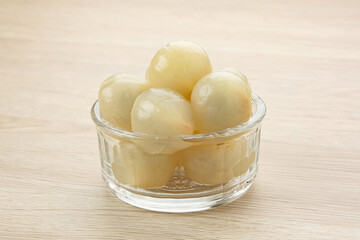Fresh Peeled Lychee on glass bowl, close up