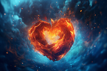 Obraz premium A blue and red hearts surrounded by radiant blue flames, Created using generative AI tools