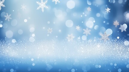Christmas illustration, winter background with snowflakes and bokeh lights, with blank space. Generative AI