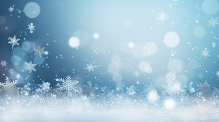 Christmas illustration, winter background with snowflakes and bokeh lights, with blank space. Generative AI