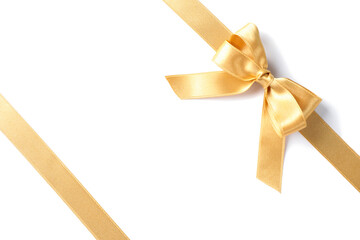 PNG,golden ribbon with bow,gift concept, isolated on white background