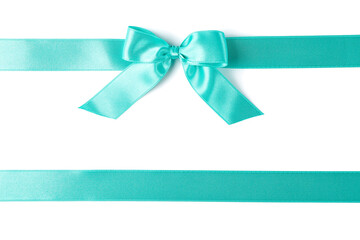 PNG,turquoise ribbon with bow, gift concept, isolated on white background.