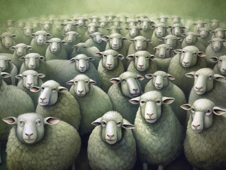 Naklejka na ściany i meble flock of sheep at the polling station, Generative AI