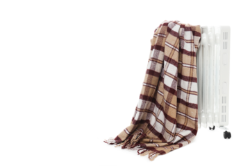 PNG,electric heater with plaid, isolated on white background