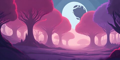 Alien forest game background, generative ai
