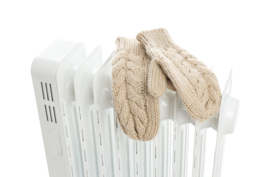 PNG,electric heater with mittens, isolated on white background